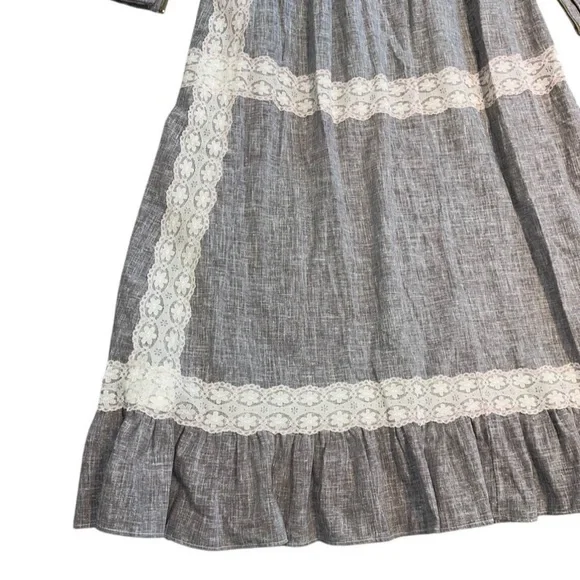 1970s Gunne Sax Brown Beige Lace Prairie Boho Cottage Maxi Dress - Picture 4 of 7